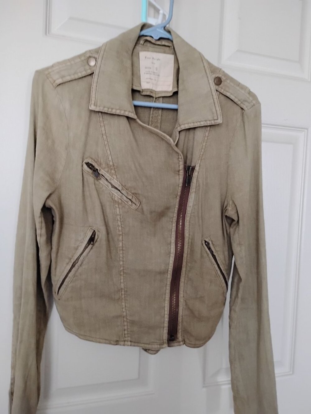 J. Crew 1970 Moto Linen Motorcycle Jacket with multiple Zippers